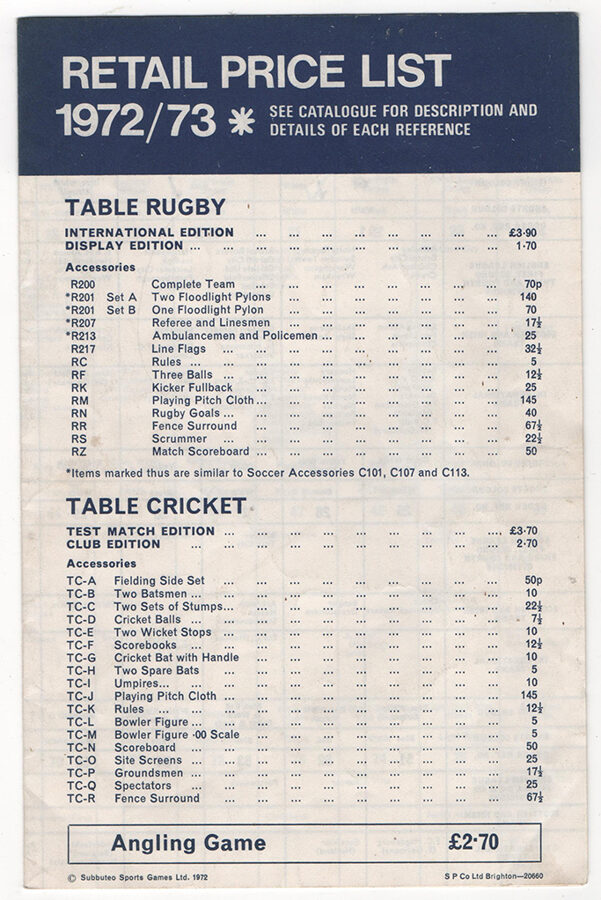 Price List : 1972/73