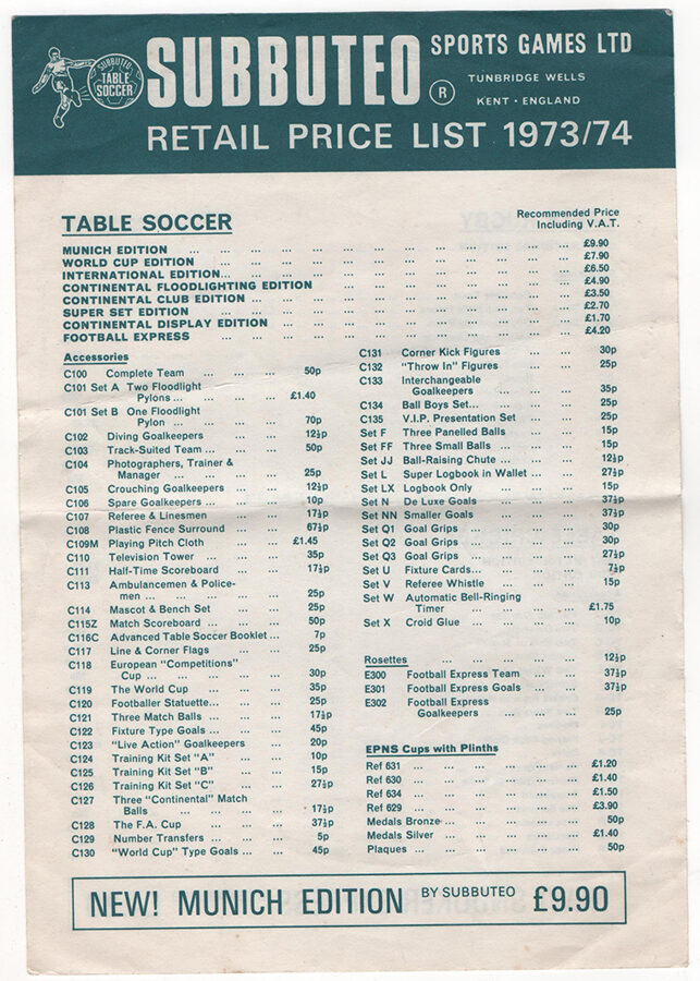 Price List : 1973/74