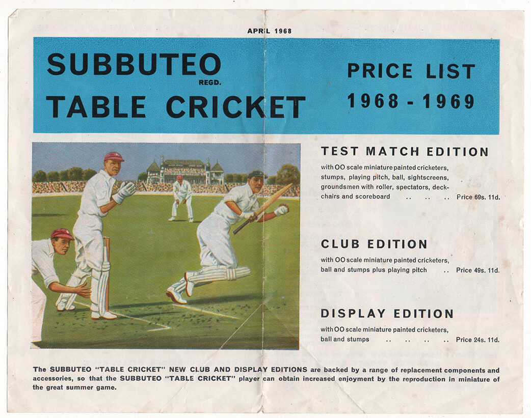 Price List Cricket : 1968/69